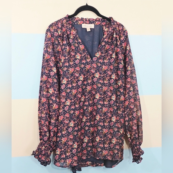 Philosophy Plus Size Floral V-Neck Blouse with Pink and Green Accents - Picture 2 of 9